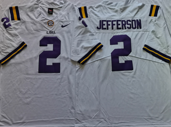 Men's LSU Tigers Justin Jefferson #2 White Jersey